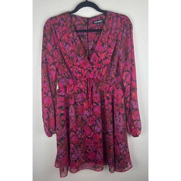 Steve Madden Pink Floral V-neck Mini Dress Size Medium - Picture 1 of 9